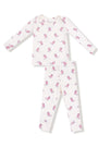 White loungewear set with pink boot design on white background