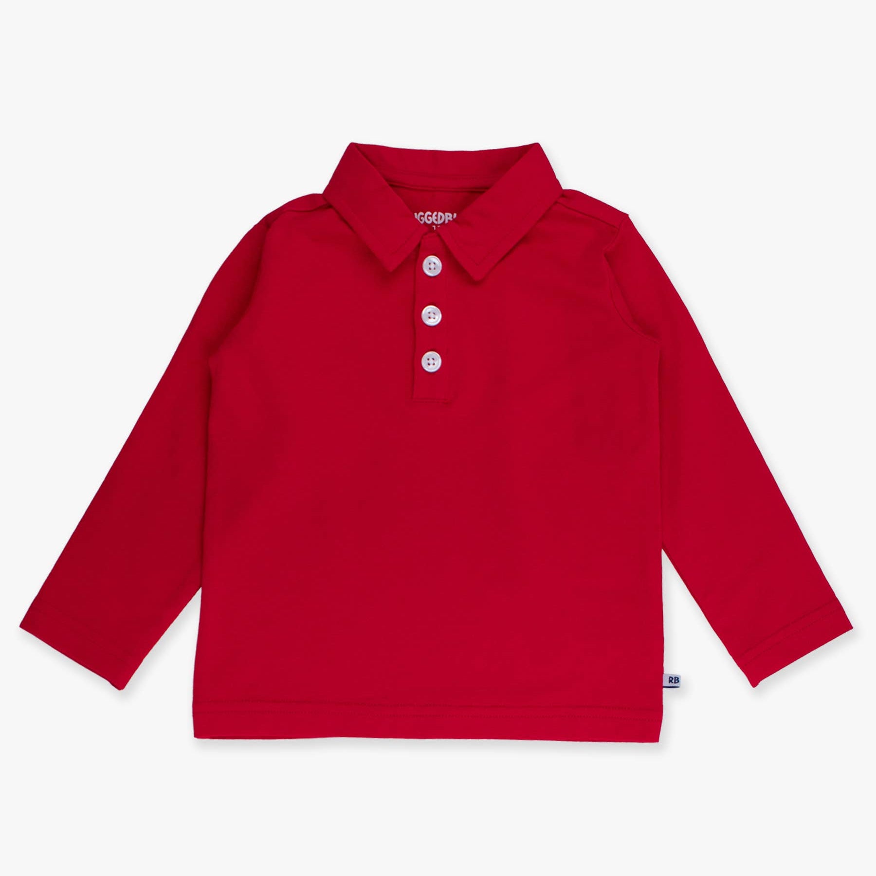 Red long-sleeve polo shirt on a white background