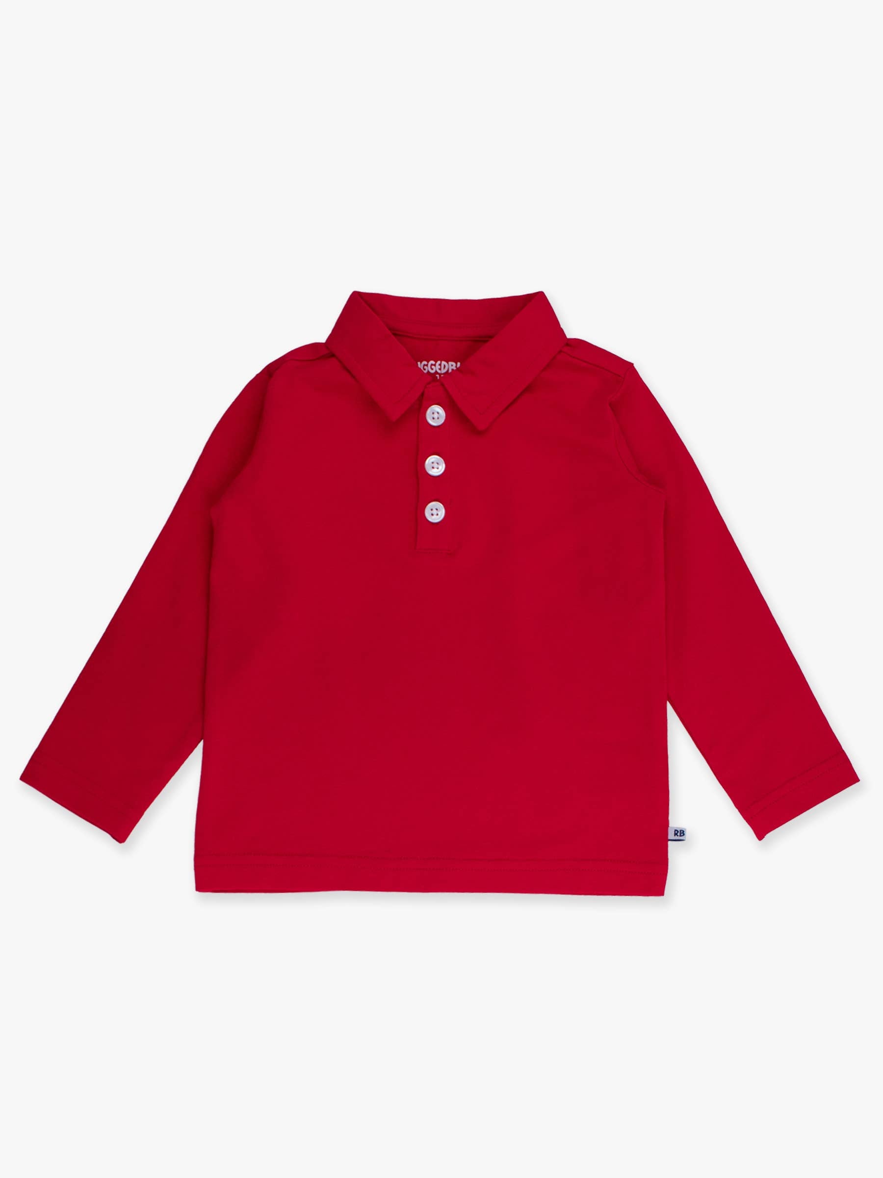 Red long-sleeve polo shirt on a white background