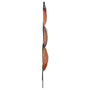 A tall, narrow decorative wall hanging or sculpture made of stacked curved panels in mottled brown, rust, and black tones, suspended against a plain white background.