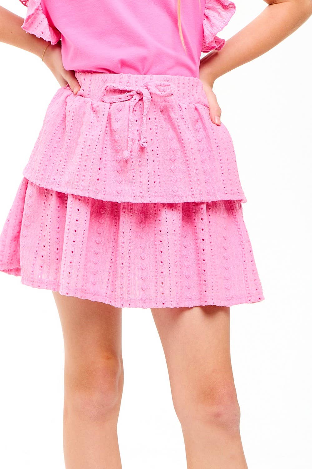 Good Girl - Embroidered Eyelet Tiered Ruffle Skort