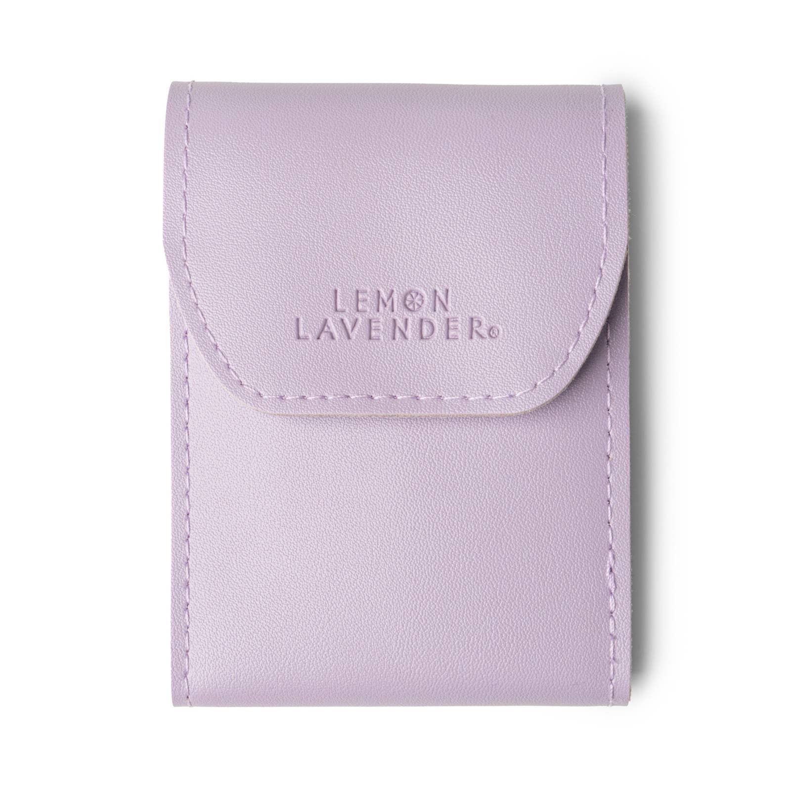 Lavender pouch with 'LEMON LAVENDER' branding on a white background