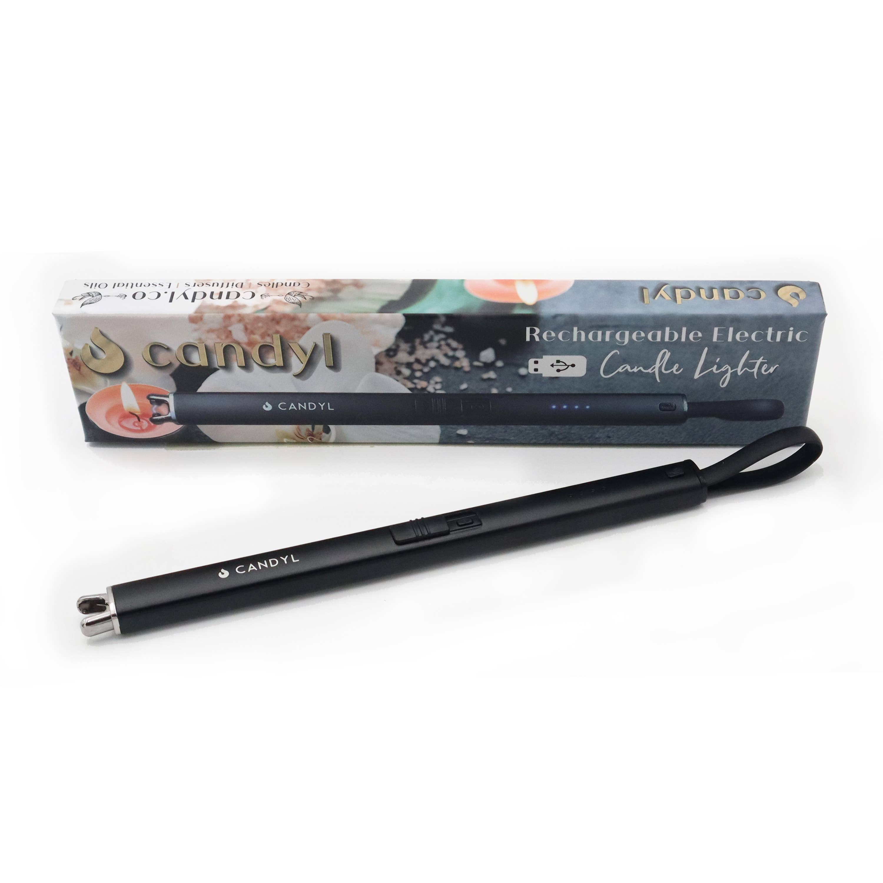 Candyl rechargeable electric candle lighter with packaging on a white background