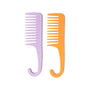 Two combs, one purple and one orange, on a white background
