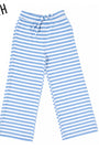 Youth light blue striped pants with elastic waistband and drawstring