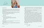 Book page with text and a photo of a woman on a light blue background