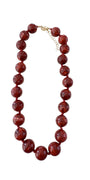 Chunky maroon beaded necklace with silver-tone chain and clasp