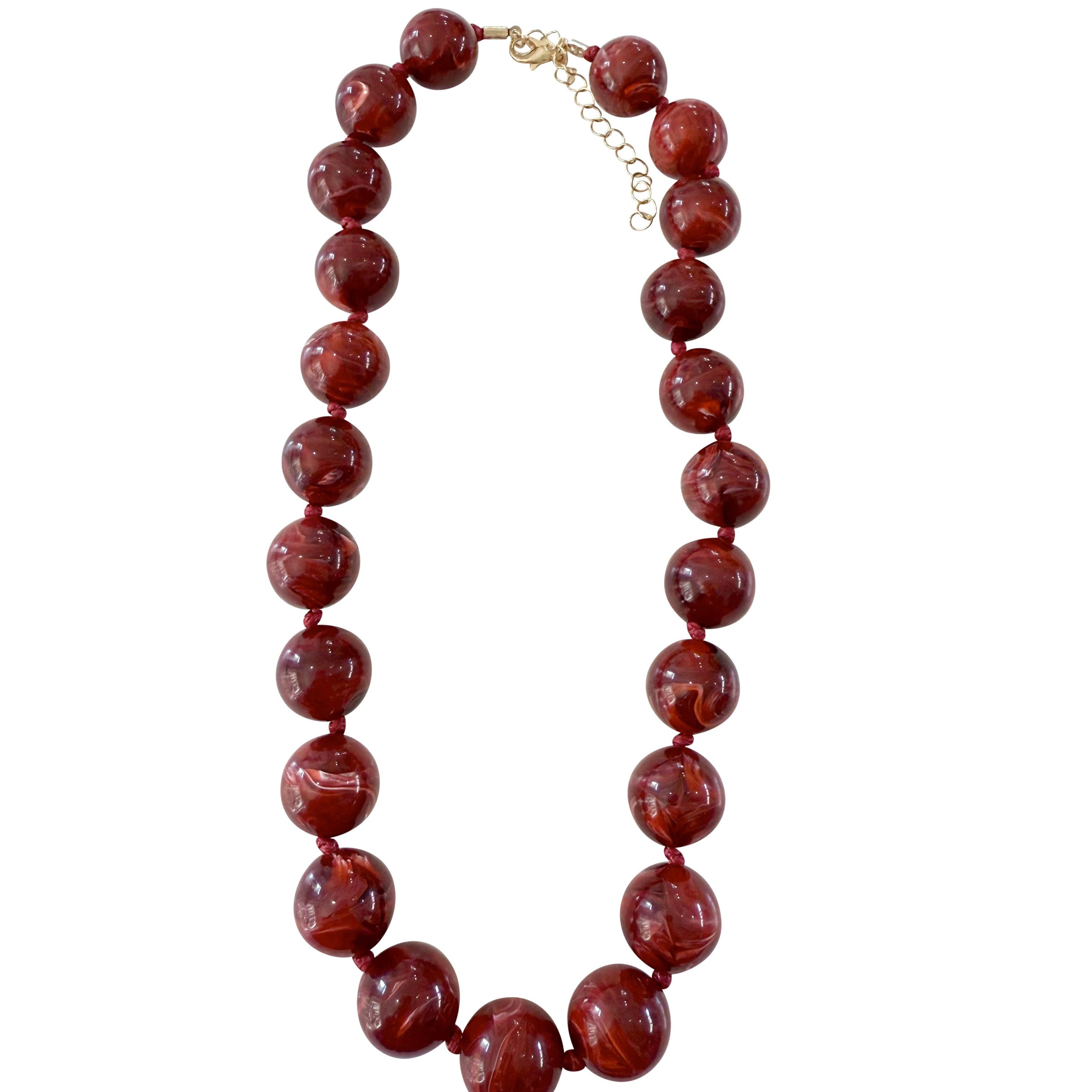 Chunky maroon beaded necklace with silver-tone chain and clasp