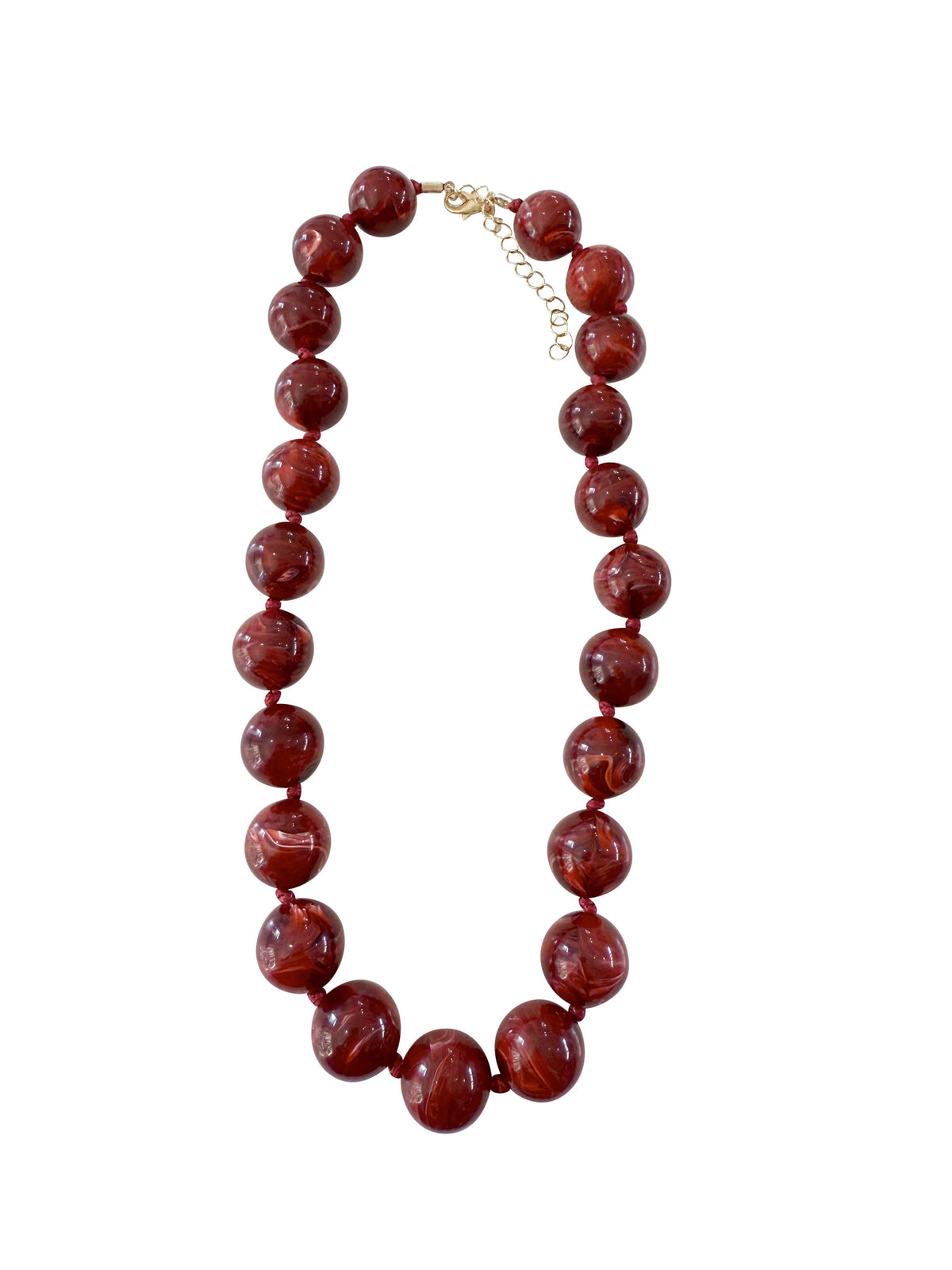 Chunky maroon beaded necklace with silver-tone chain and clasp