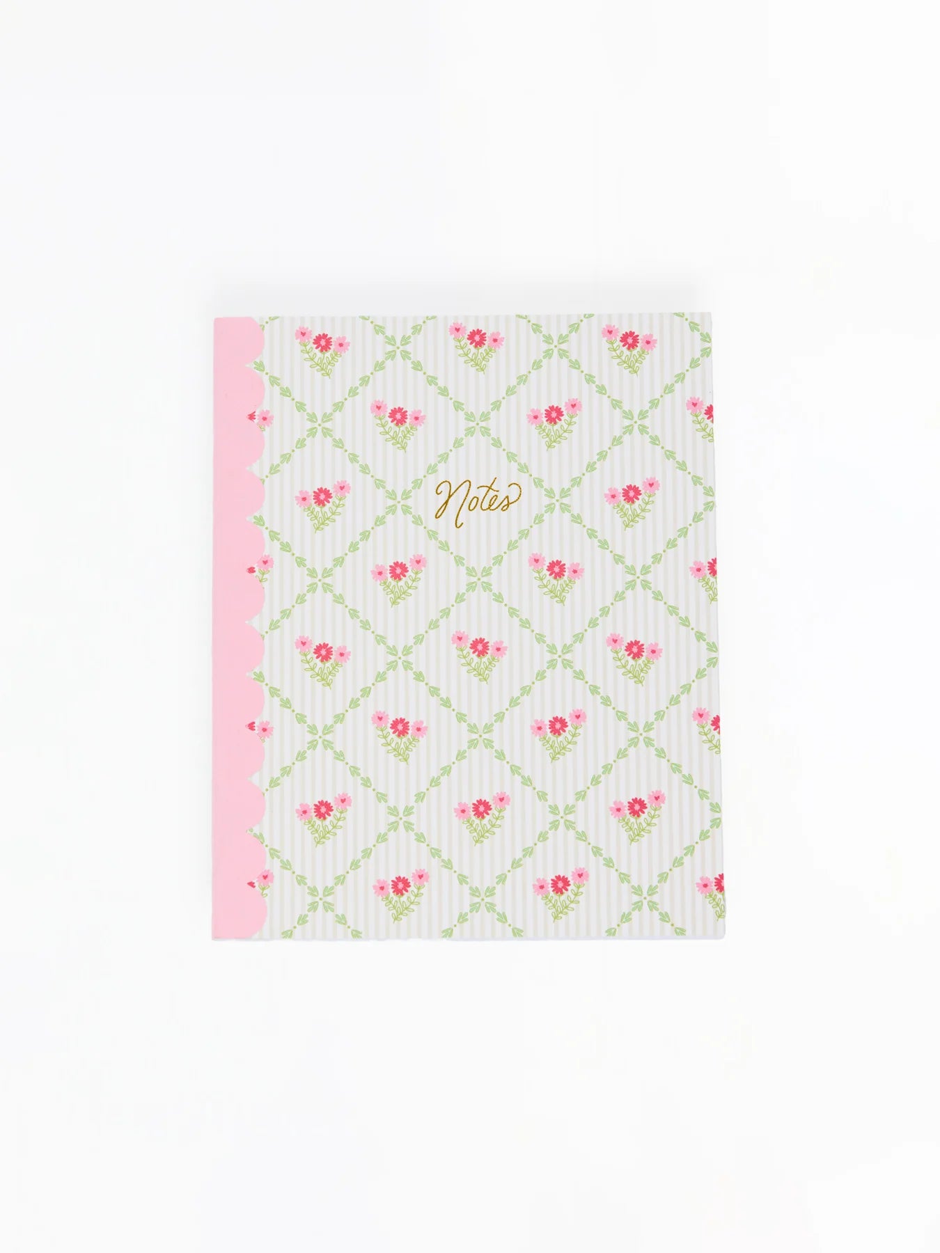 Notebook with floral pattern and 'Notes' text on a white background