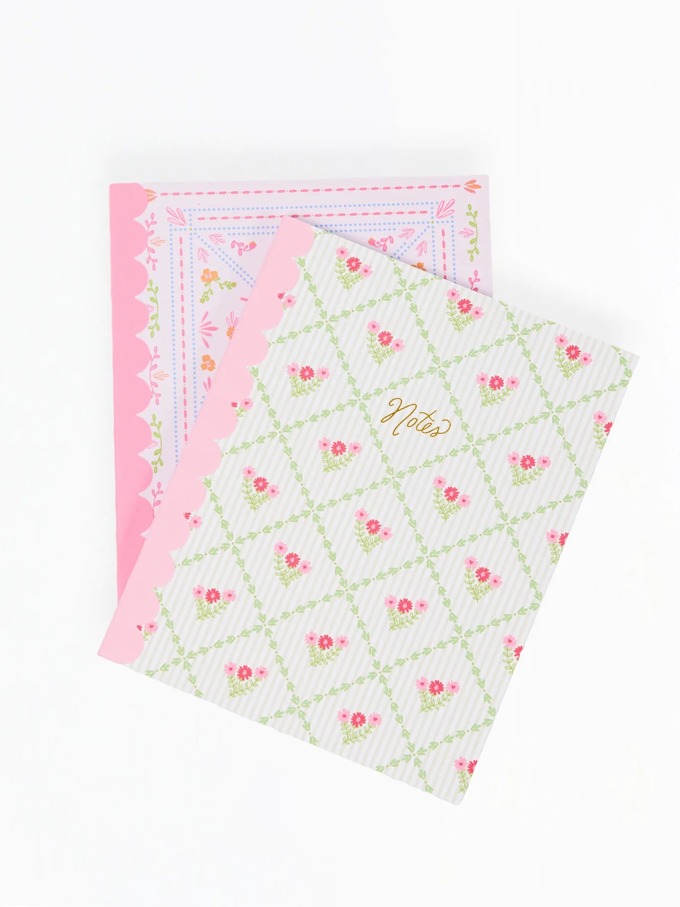 Floral patterned fabric with 'Notes' text on a white background