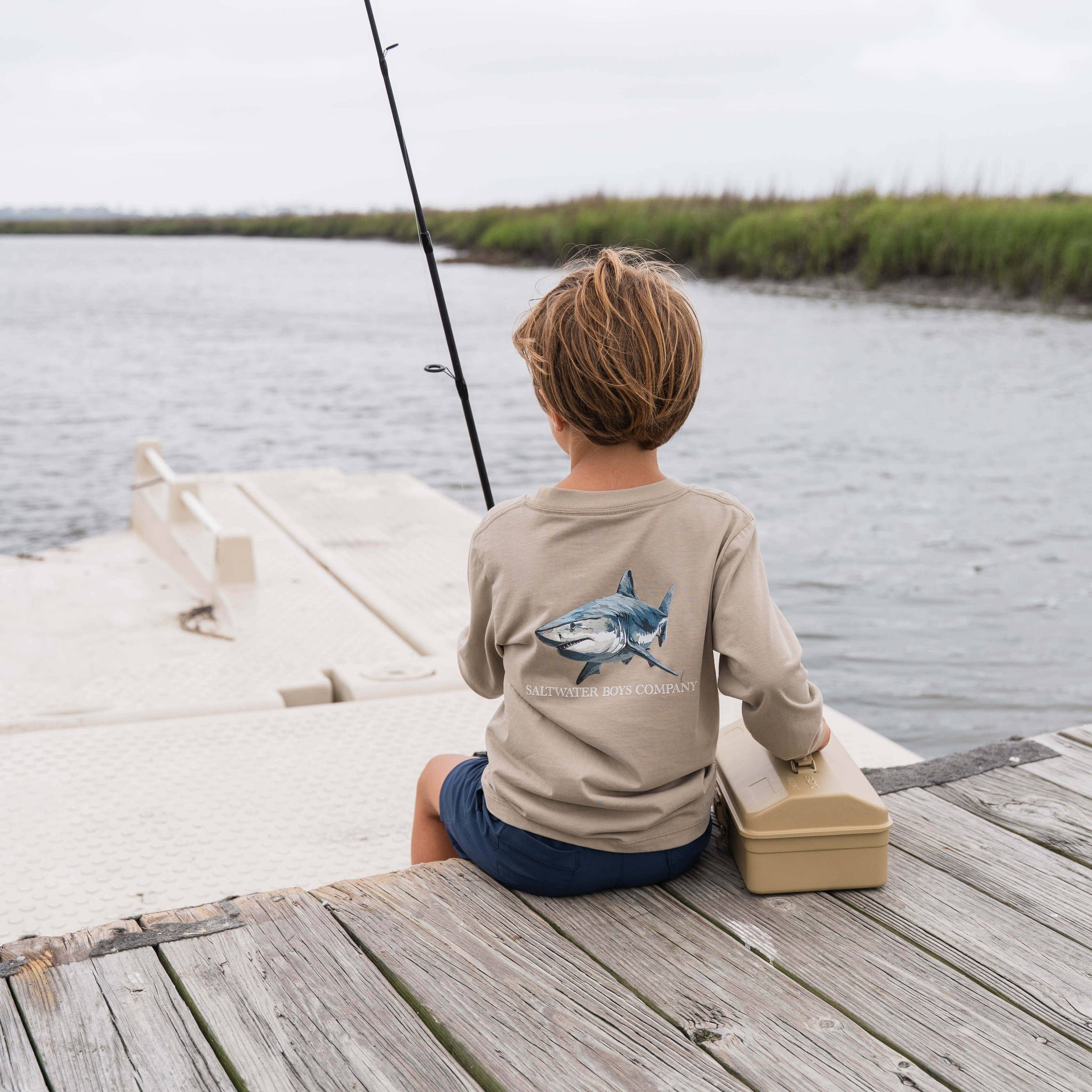 Saltwater Boys Company - Great White Boys Graphic Tee LS Taupe