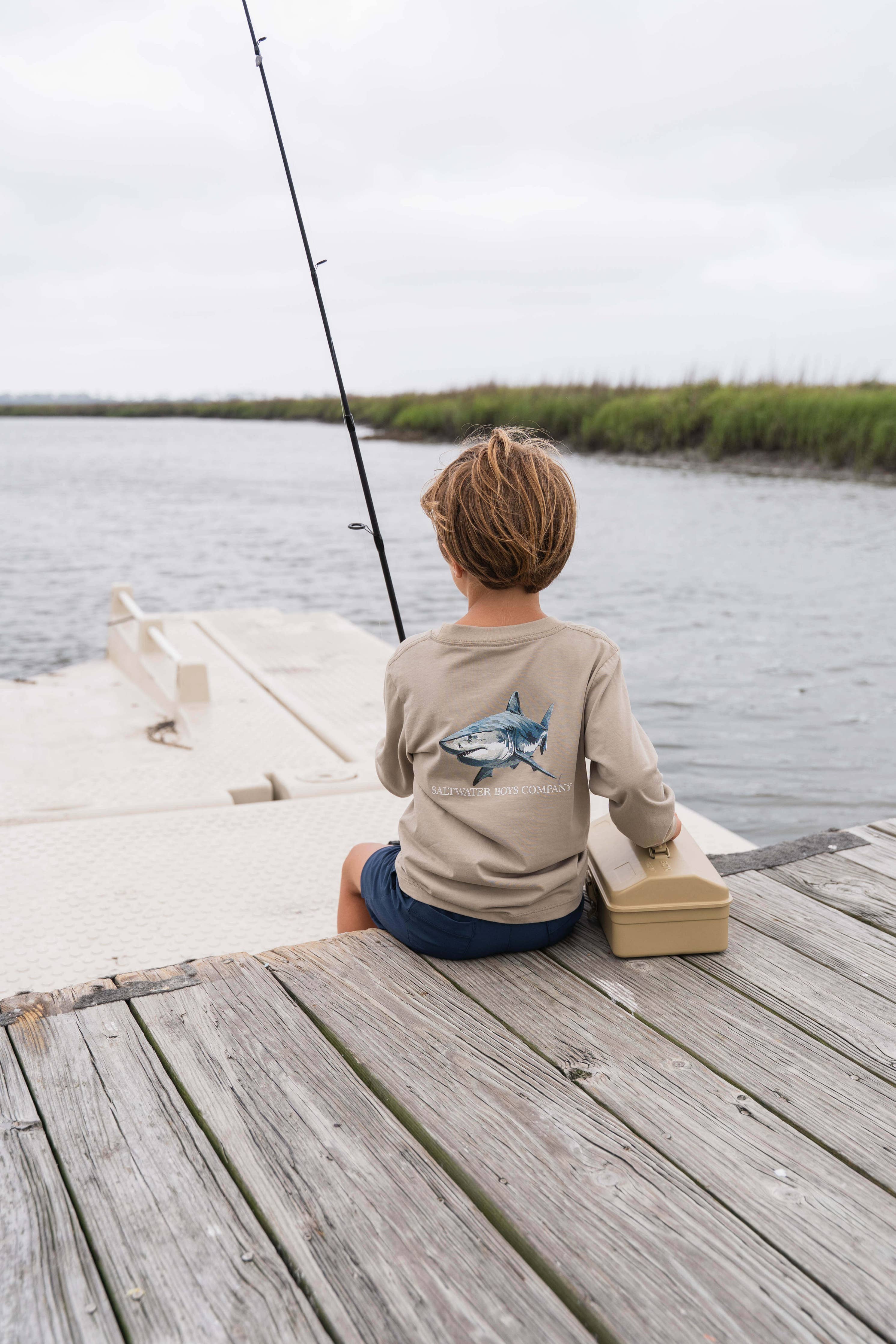 Saltwater Boys Company - Great White Boys Graphic Tee LS Taupe