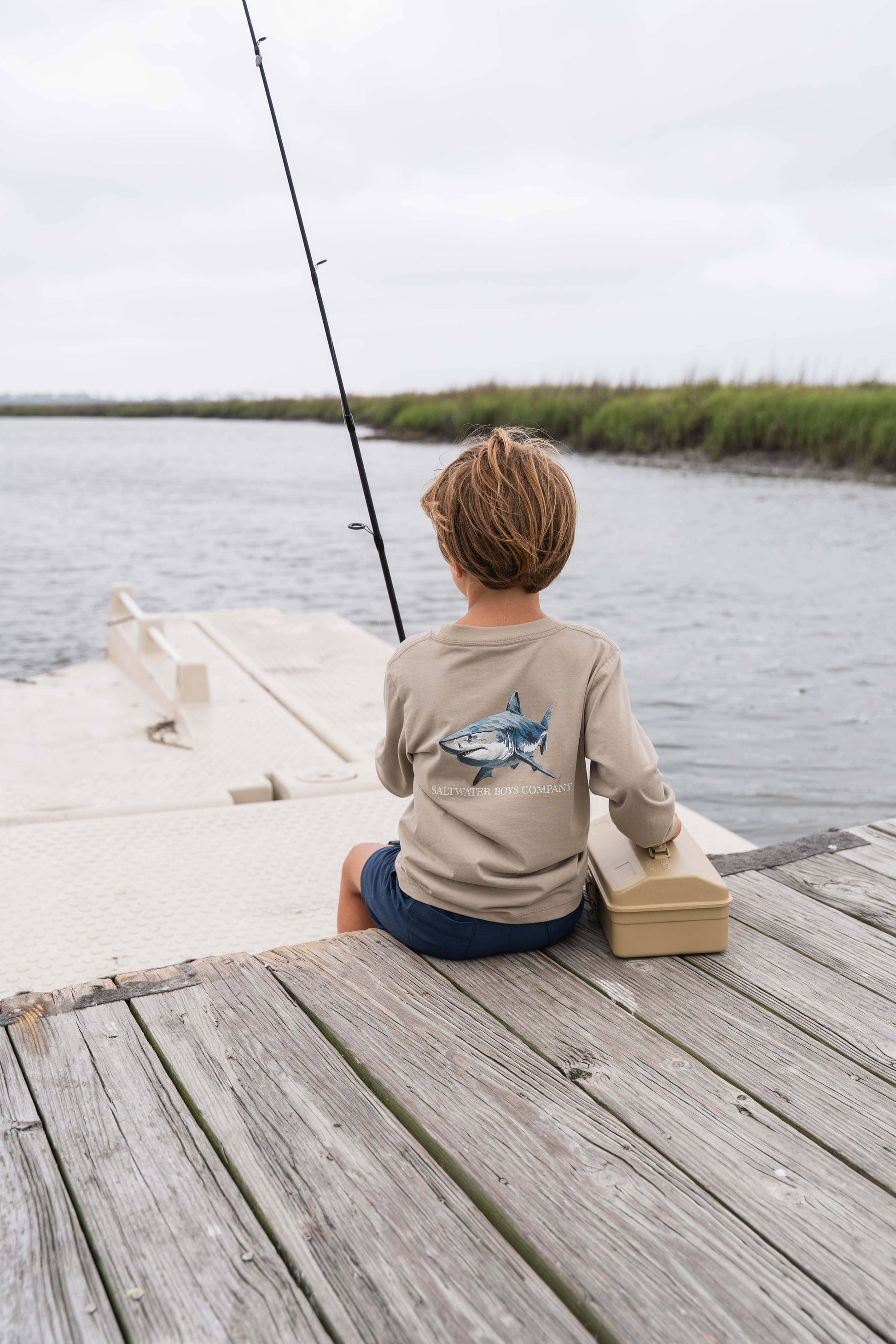 Saltwater Boys Company - Great White Boys Graphic Tee LS Taupe