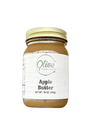 Jar of Apple Butter with a gold lid on a white background