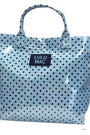 Polka dot tote bag with LULU MAC label on a white background