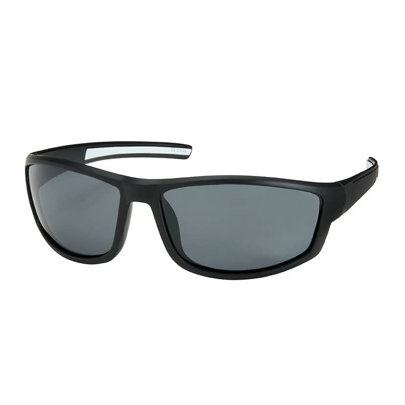 Black sunglasses with gray lenses on a white background