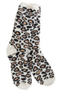 Leopard print socks on a white background