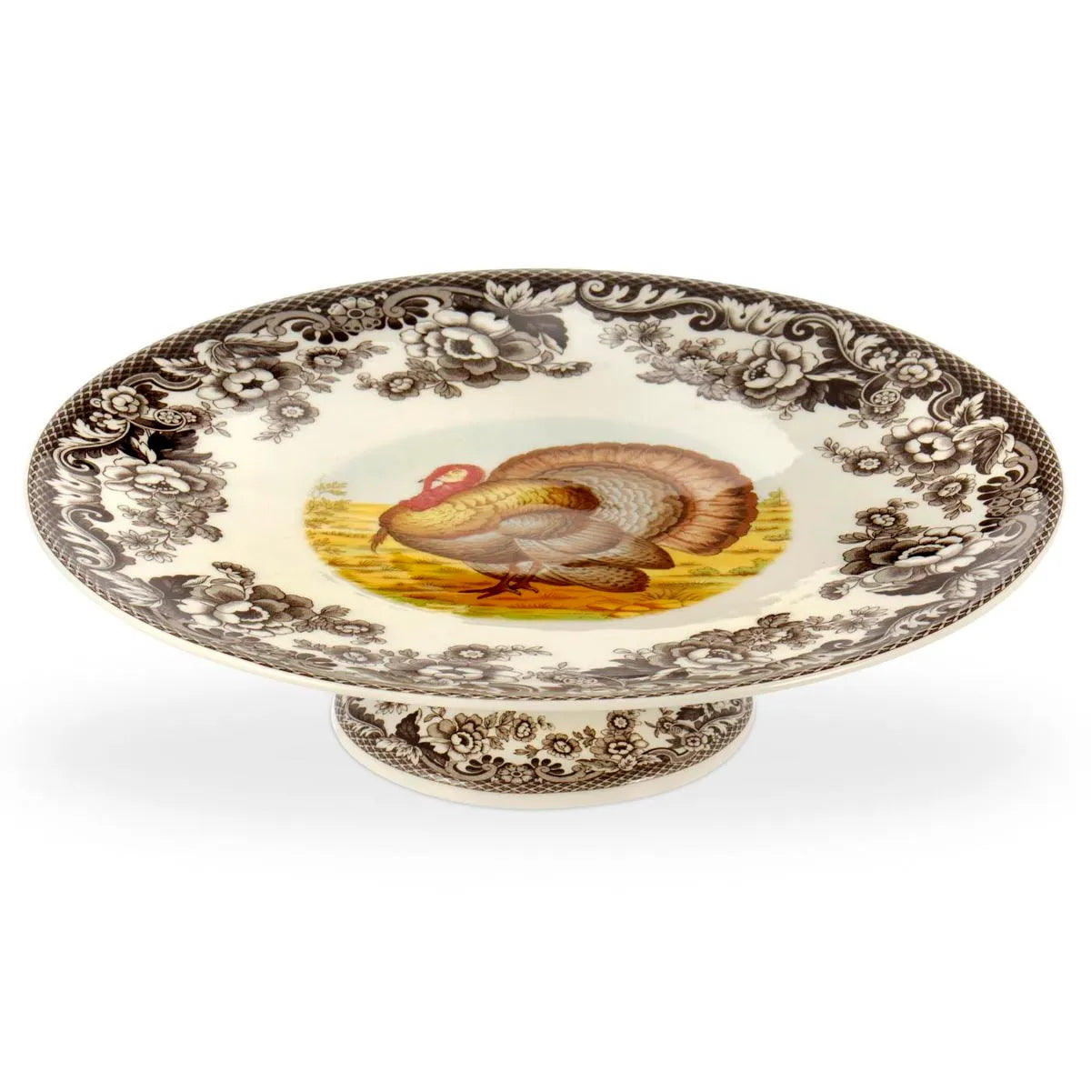 Decorative ceramic plate with a turkey design on a white background