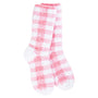 Pink and white checkered sock on a white background