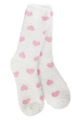 White socks with pink heart patterns on a white background