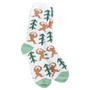 Sock with sasquatch and tree pattern on a white background