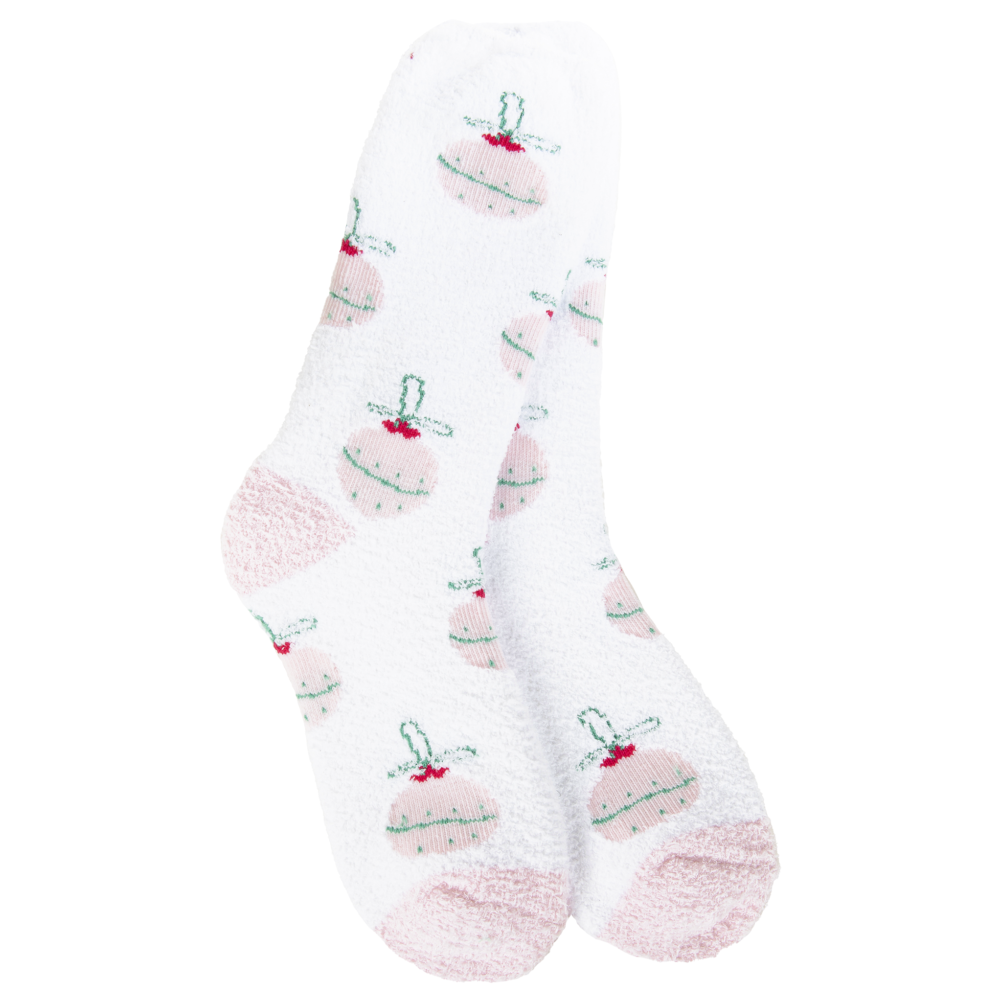 White socks with Christmas pattern on a white background