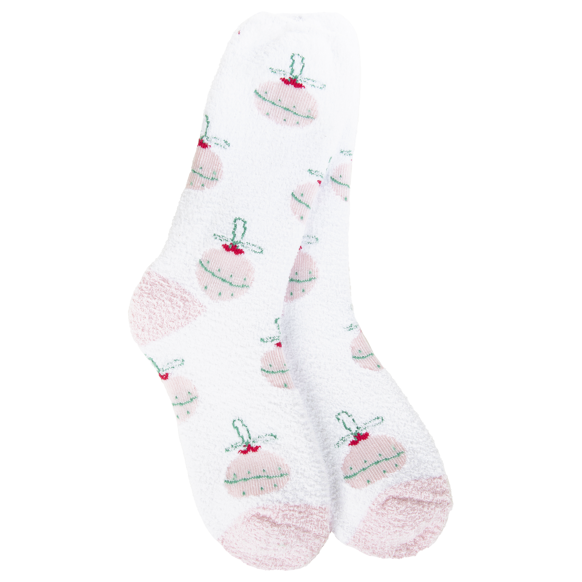White socks with Christmas pattern on a white background