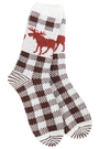 Sock with moose and plaid pattern on a white background