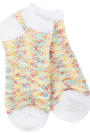 Colorful fuzzy socks on a white background
