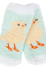 Pair of mittens with chick design on a white background