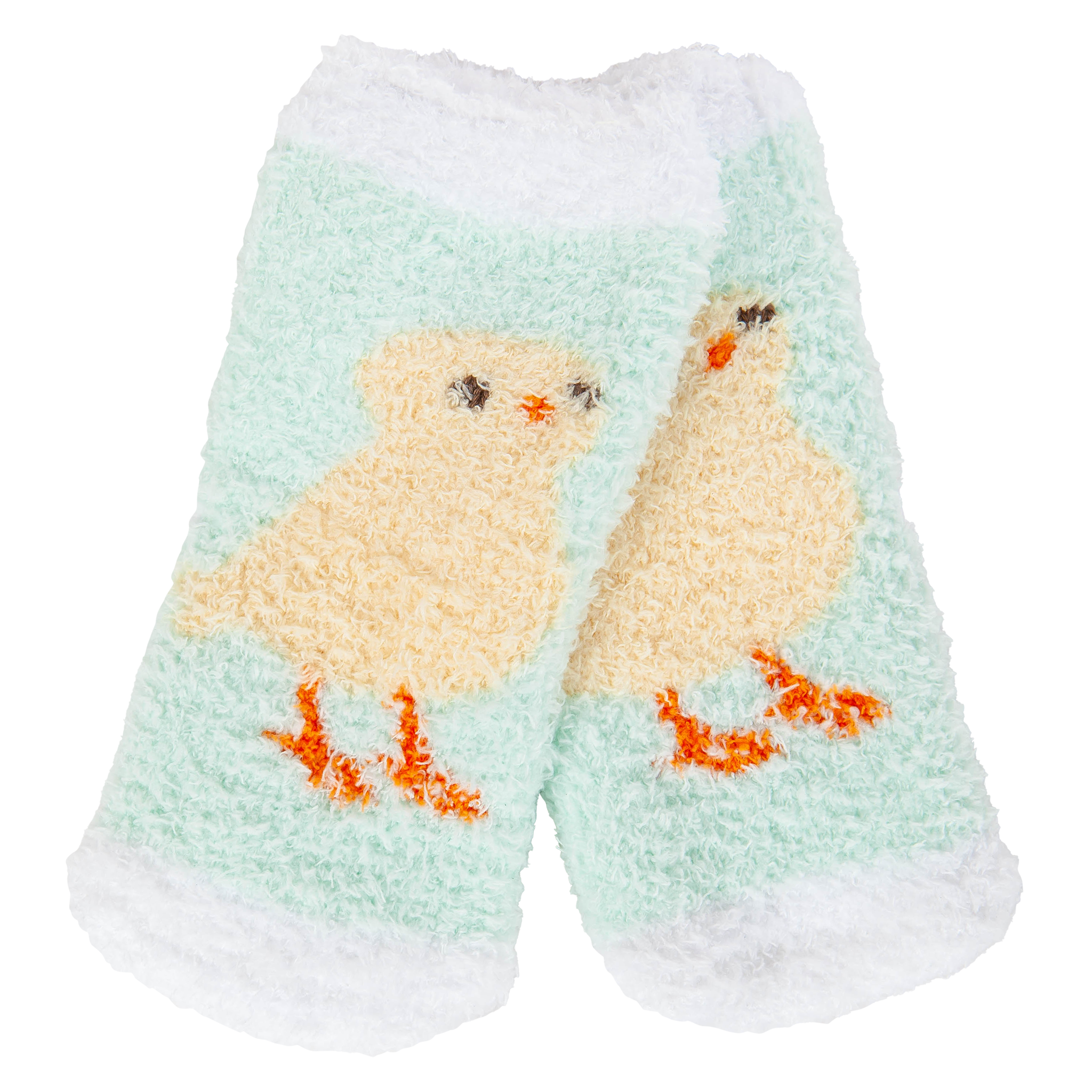 Pair of mittens with chick design on a white background
