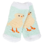 Pair of mittens with chick design on a white background