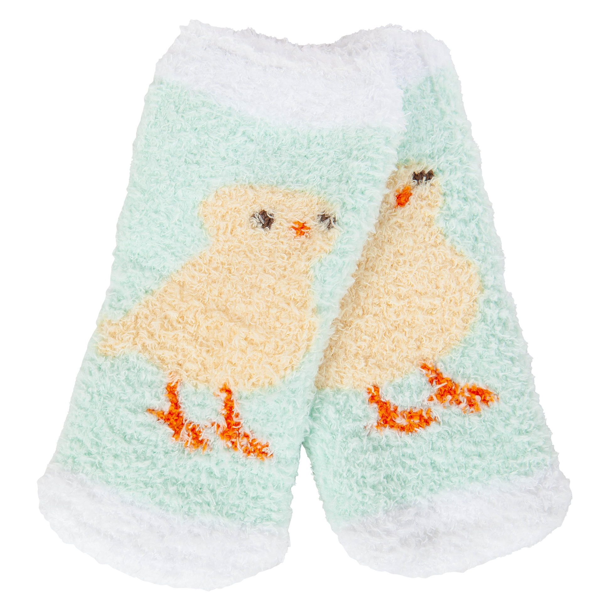 Pair of mittens with chick design on a white background