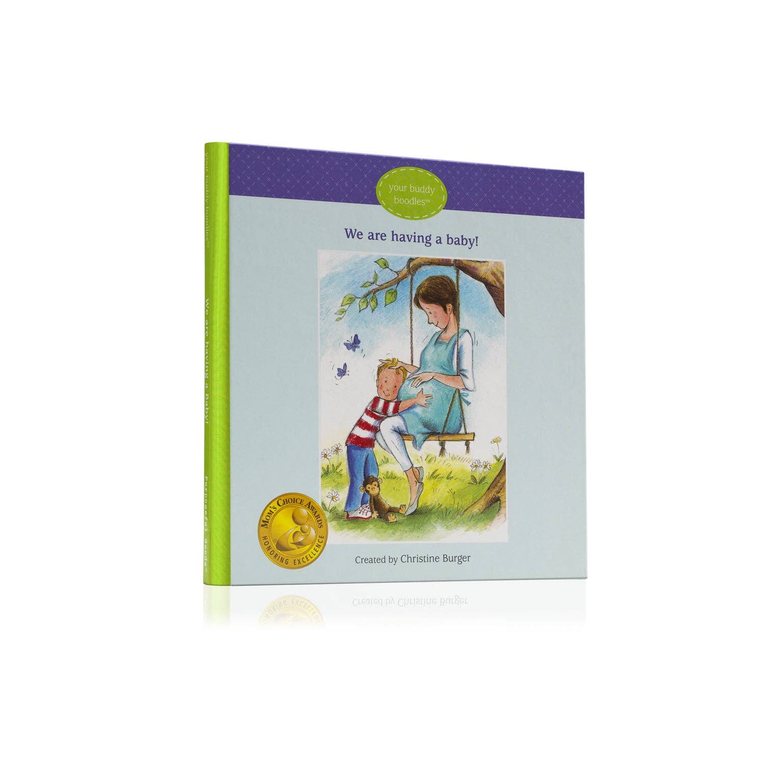 Book cover with illustration of a woman and child, titled 'We are having a baby!'.