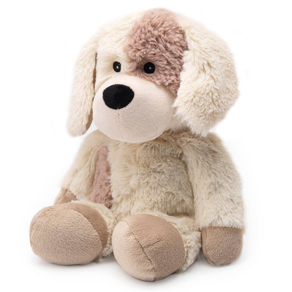 Plush dog toy with a soft texture on a white background