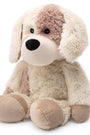 Plush dog toy with a soft texture on a white background