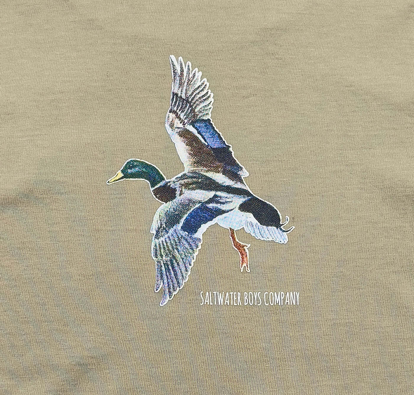 Duck illustration on a beige background with 'Saltwater Boys Company' text.