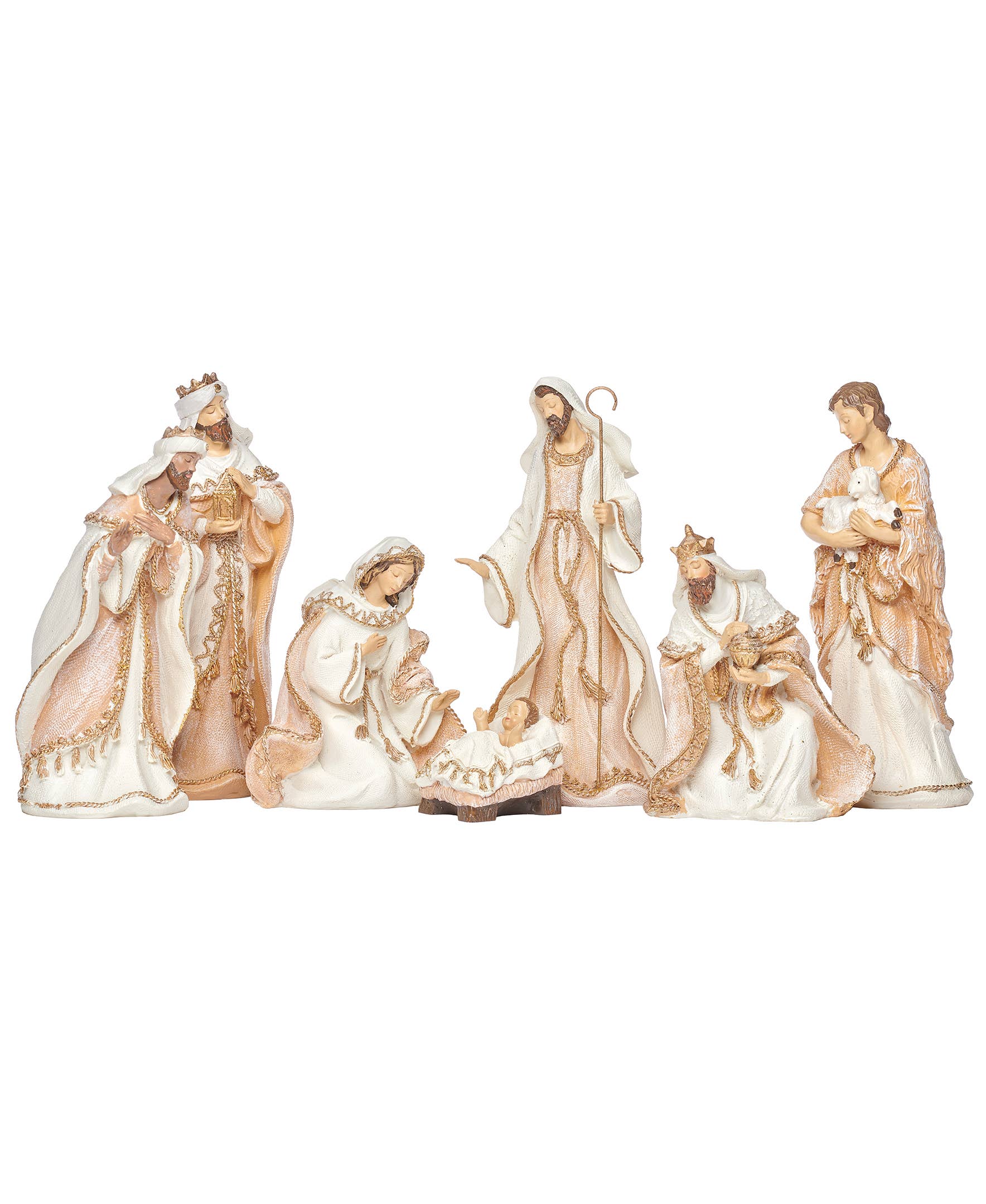 Roman - Woven Gold Trim Fabric Nativity; 7-piece Set