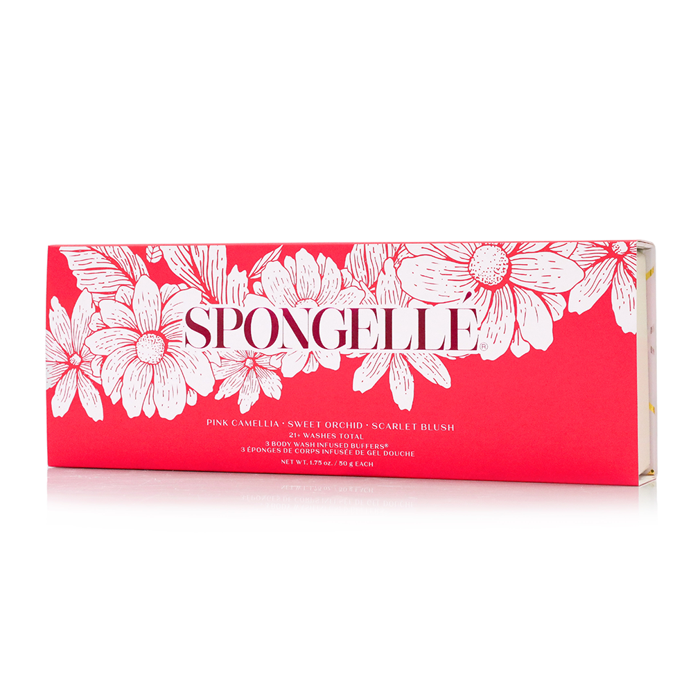 Spongelle product packaging with floral design on a white background
