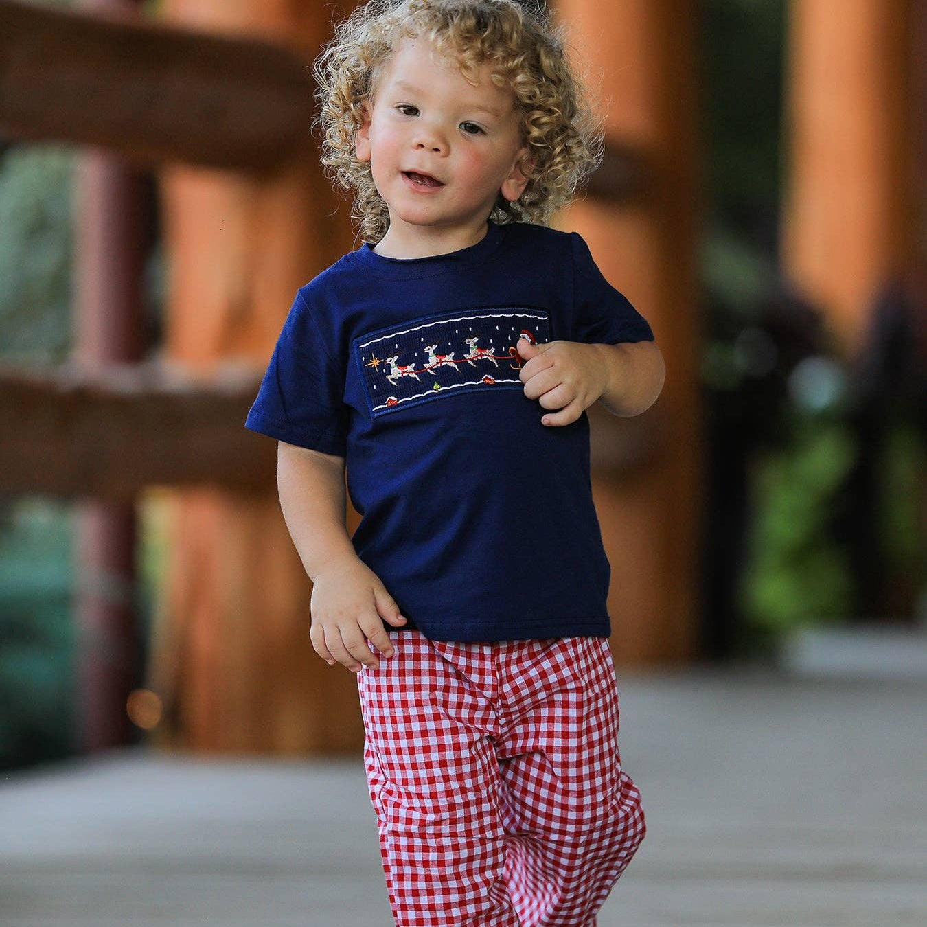 Rylee Faith Designs - Christmas Holiday Celebration Boys Set: Navy with Santa Sleigh