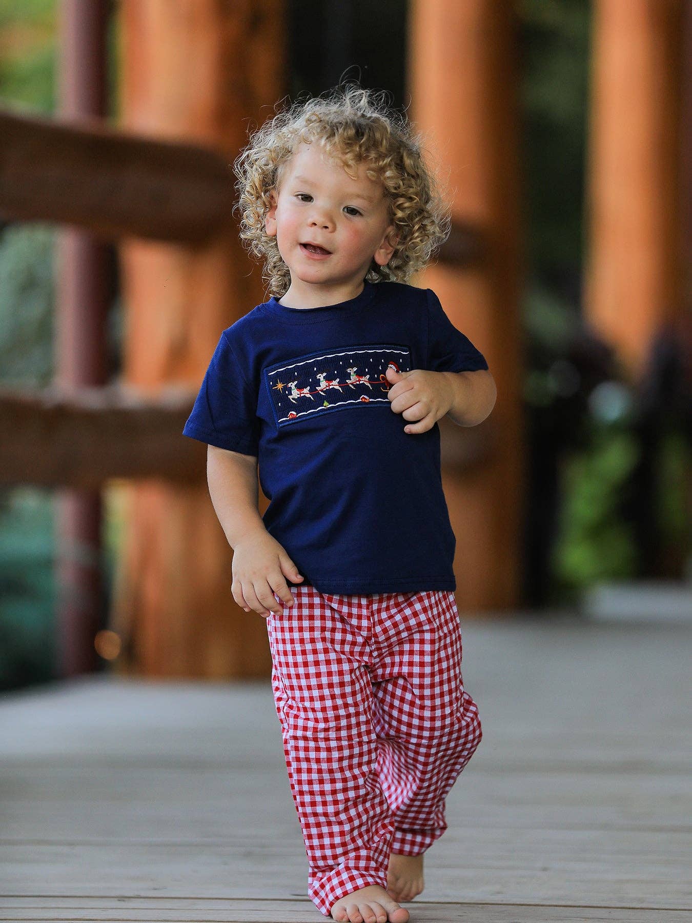 Rylee Faith Designs - Christmas Holiday Celebration Boys Set: Navy with Santa Sleigh