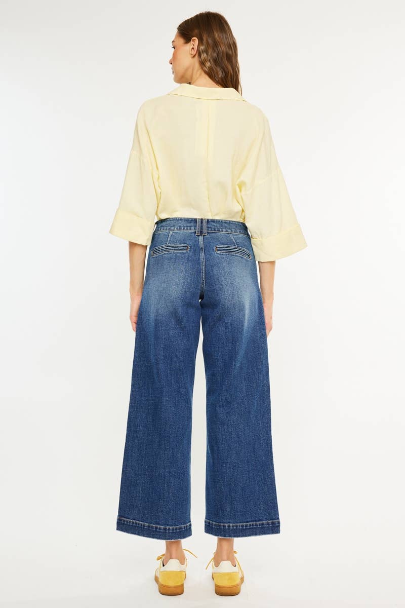 Kan Can USA - PETITE OPEN PACK MID RISE TROUSER WIDE LEG JEANS-KC70098M-PT