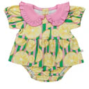 Baby romper with floral pattern and pink collar