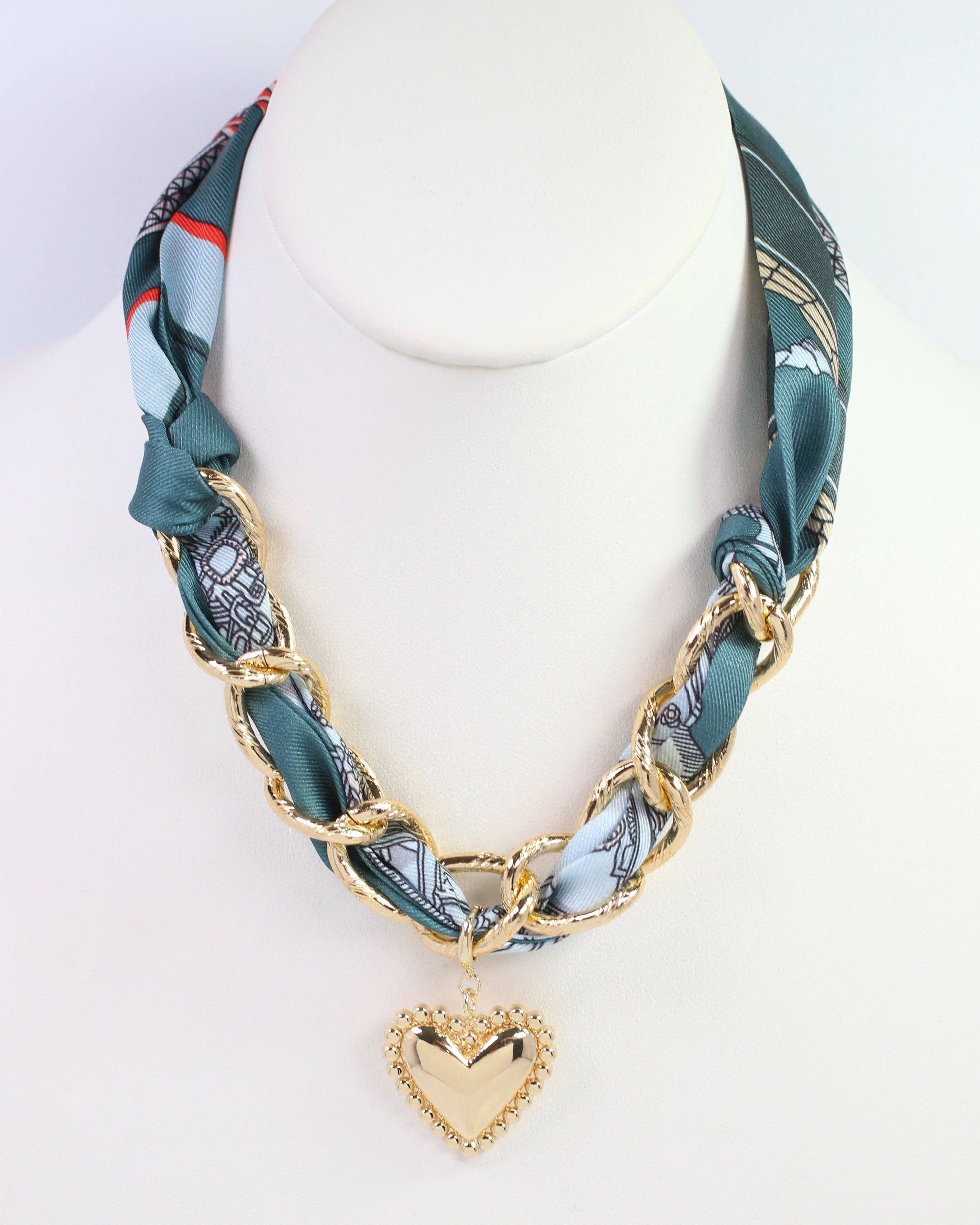 Caroline Hill - Santee Scarf Charm Necklace Teal