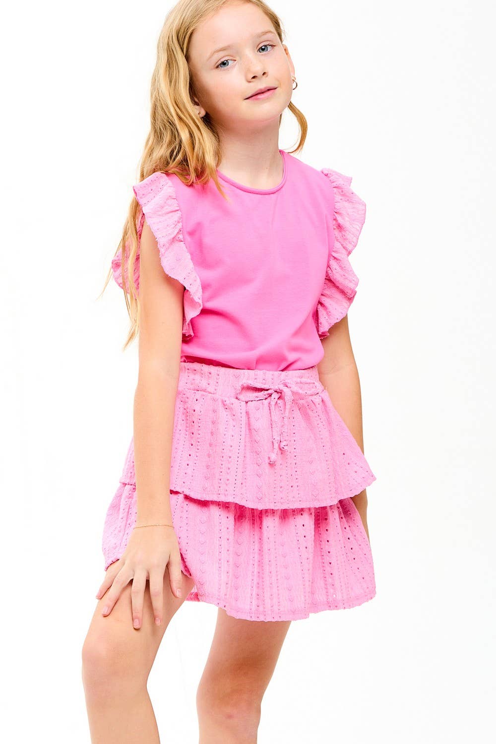 Good Girl - Embroidered Eyelet Tiered Ruffle Skort