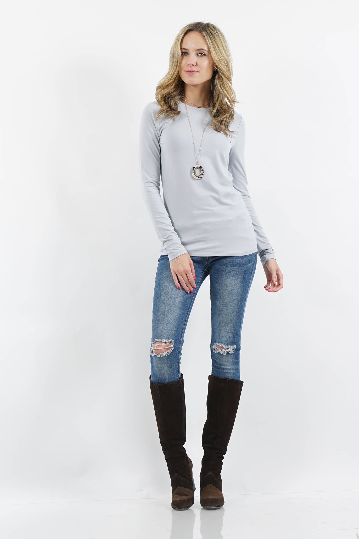42POPS - `Microfiber Long Sleeve Tee Zenana