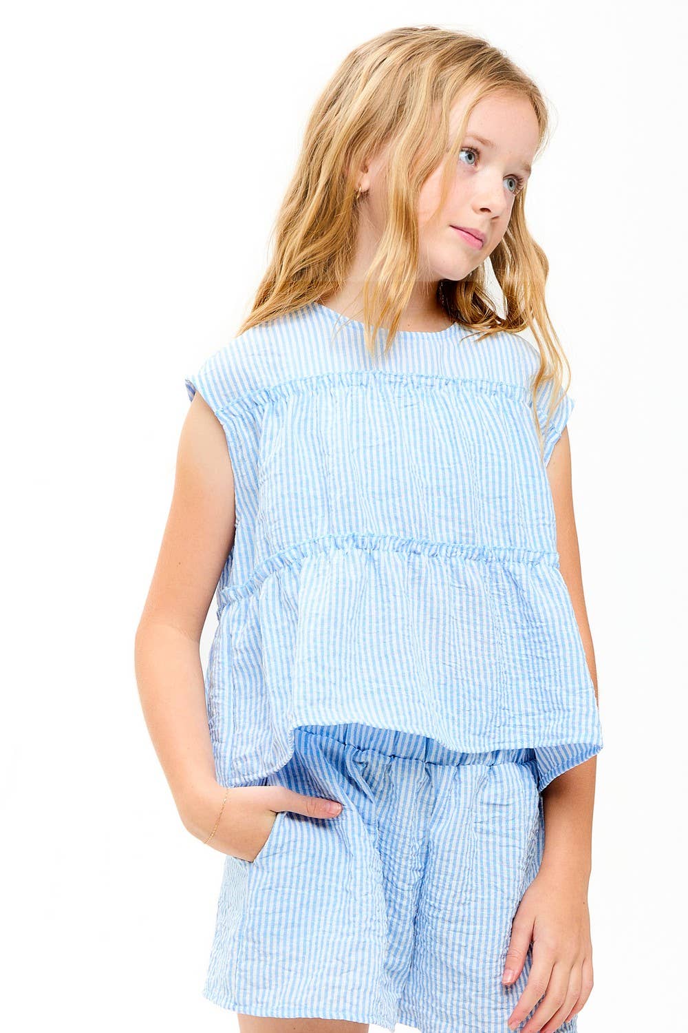 Good Girl - Striped Gauze Tiered Ruffle Top