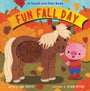 Book cover of 'Fun Fall Day' with a horse and pig illustration, surrounded by pumpkins and autumn leaves.