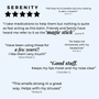 Product reviews for 'Serenity' on a white background